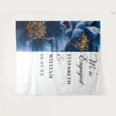 Navy Blue Floral Engagement Party Foto Achtergrond Wandkleed (Voorkant (horizontaal))