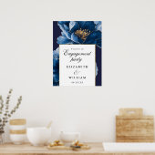 Navy Blue Floral Engagement Party Welkomstbord Poster (Keuken)