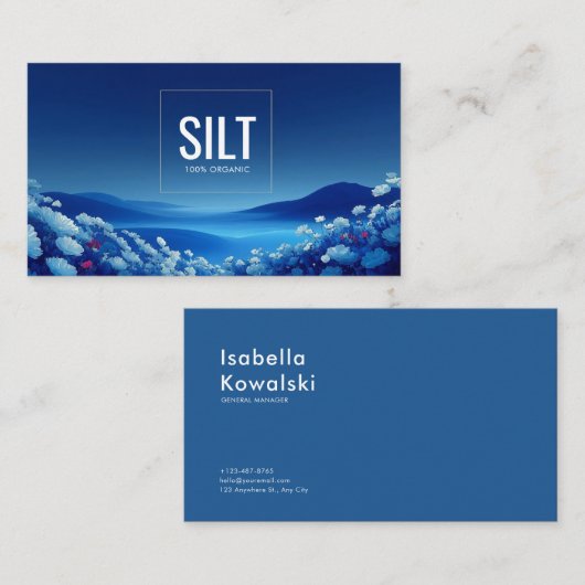 Navy Blue Floral Field Modern Geometric Square Visitekaartje (Voorkant / Achterkant)