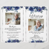 Navy Blue Floral Funeral Program Orde van Service (Voorkant)