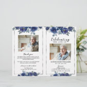 Navy Blue Floral Funeral Program Orde van Service (Staand voorkant)