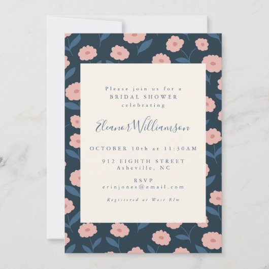  Navy Blue Floral Garden Vrijgezellenfeest Kaart (Voorkant)