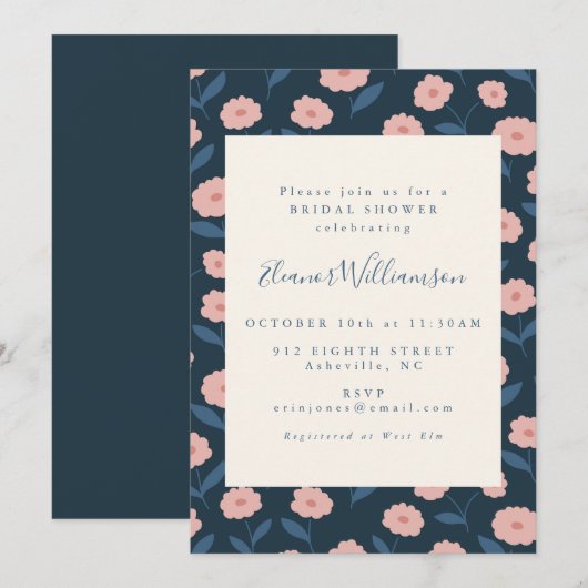 Navy Blue Floral Garden Vrijgezellenfeest Kaart (Voorkant / Achterkant)