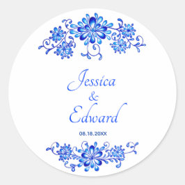 Navy Blue Floral Garland bruiloft Ronde Sticker