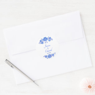 Navy Blue Floral Garland bruiloft Ronde Sticker