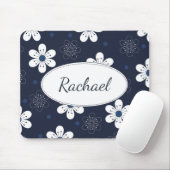 Navy Blue  Floral, gepersonaliseerd Muismat (Met muis)