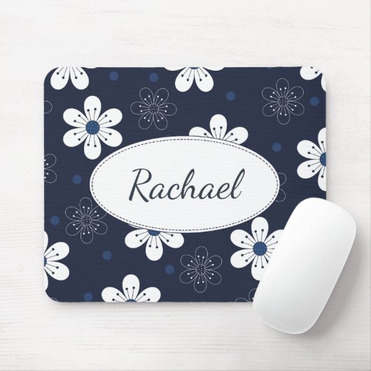 Navy Blue Floral, gepersonaliseerd Muismat (Met muis)