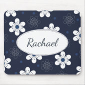 Navy Blue Floral, gepersonaliseerd Muismat (Voorkant)