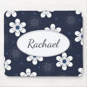 Navy Blue Floral, gepersonaliseerd Muismat