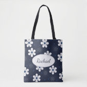 Navy Blue Floral, gepersonaliseerd Tote Bag (Voorkant)