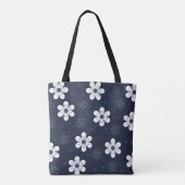 Navy Blue  Floral, gepersonaliseerd Tote Bag (Achterkant)