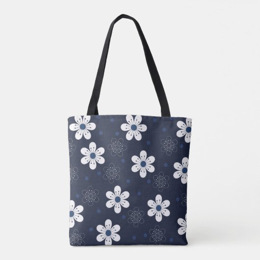 Navy Blue  Floral, gepersonaliseerd Tote Bag (Achterkant)