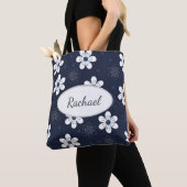 Navy Blue  Floral, gepersonaliseerd Tote Bag (Dichtbij)