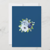 Navy Blue Floral Gold Border Waterverf Wedding Kaart (Achterkant)
