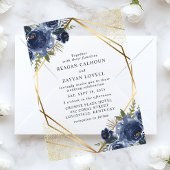 Navy Blue Floral Gold Geometric Modern Wedding Acryl Uitnodigingen