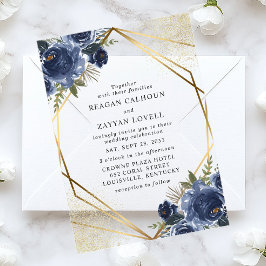 Navy Blue Floral Gold Geometric Modern Wedding Acryl Uitnodigingen
