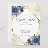 Navy Blue Floral Gold Geometric Vrijgezellenfeest Kaart (Voorkant)