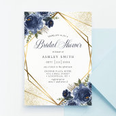 Navy Blue Floral Gold Geometric Vrijgezellenfeest Kaart