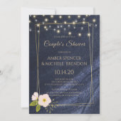 Navy Blue Floral Gold Lijst Couple's Shower Kaart (Voorkant)