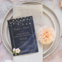 Navy Blue Floral Gold Lijst Couple's Shower