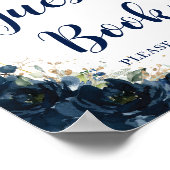 Navy Blue Floral Gold Quinceañera Gastenboek teken Poster (Hoek)