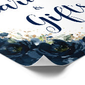 Navy Blue Floral Gold Quinceañera Kaarten en gesch Poster (Hoek)