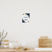Navy Blue Floral Gold Quinceañera Kaarten en gesch Poster (Keuken)
