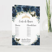 Navy Blue Floral Gold Quinceañera Orde van Gebeurt Programma (Achterkant)