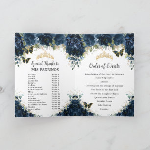Navy Blue Floral Gold Quinceañera Orde van Gebeurt Programma