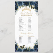 Navy Blue Floral Gold Quinceañera Orde van het Eve Programmakaart (Achterkant)