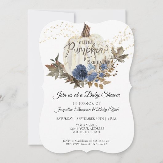 Navy Blue Floral Gold White Baby shower Kaart (Voorkant)