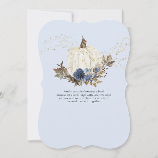 Navy Blue Floral Gold White Baby shower Kaart (Achterkant)