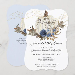 Navy Blue Floral Gold White Baby shower Kaart
