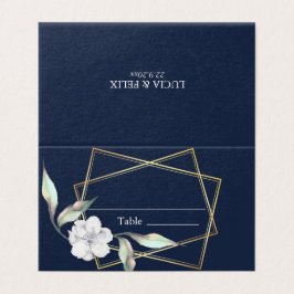 Navy Blue Floral Golden Lijst Wedding Place Visitekaartje