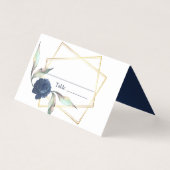 Navy Blue Floral Golden Lijst Wedding Place Visitekaartje (Voorkant)