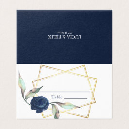 Navy Blue Floral Golden Lijst Wedding Place Visitekaartje