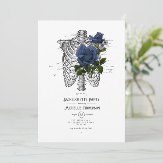 Navy Blue Floral Gothic Bachelorette Party Kaart (Staand voorkant)