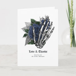 Navy Blue Floral Gothic Wedding Bedankkaart