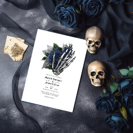 Navy Blue Floral Gothic Wedding QR Code Kaart