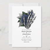 Navy Blue Floral Gothic Wedding QR Code Kaart (Voorkant)
