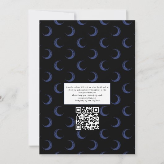 Navy Blue Floral Gothic Wedding QR Code Kaart (Achterkant)