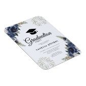 Navy Blue Floral Graduation Cap Party Magneet (Rechterzijde)