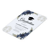 Navy Blue Floral Graduation Cap Party Magneet (Linkerzijde)
