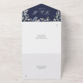 Navy Blue Floral Greenery Cascade Wedding All In One Uitnodiging (Buitenkant)