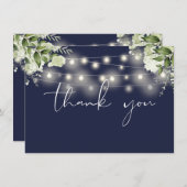 Navy Blue Floral Greenery String Lights Bedankkaart (Voorkant / Achterkant)