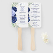 Navy Blue Floral Greenery Wedding Programme Handwaaier (Voorkant en achterkant)