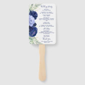 Navy Blue Floral Greenery Wedding Programme Handwaaier (Achterkant)