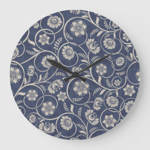Navy Blue Floral Grote Klok
