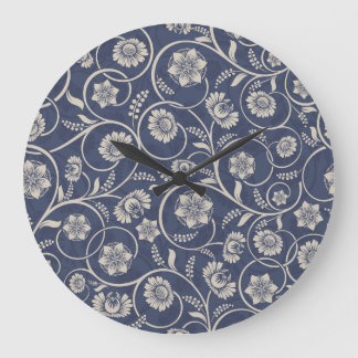 Navy Blue Floral Grote Klok