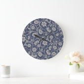 Navy Blue Floral Grote Klok (Huis)